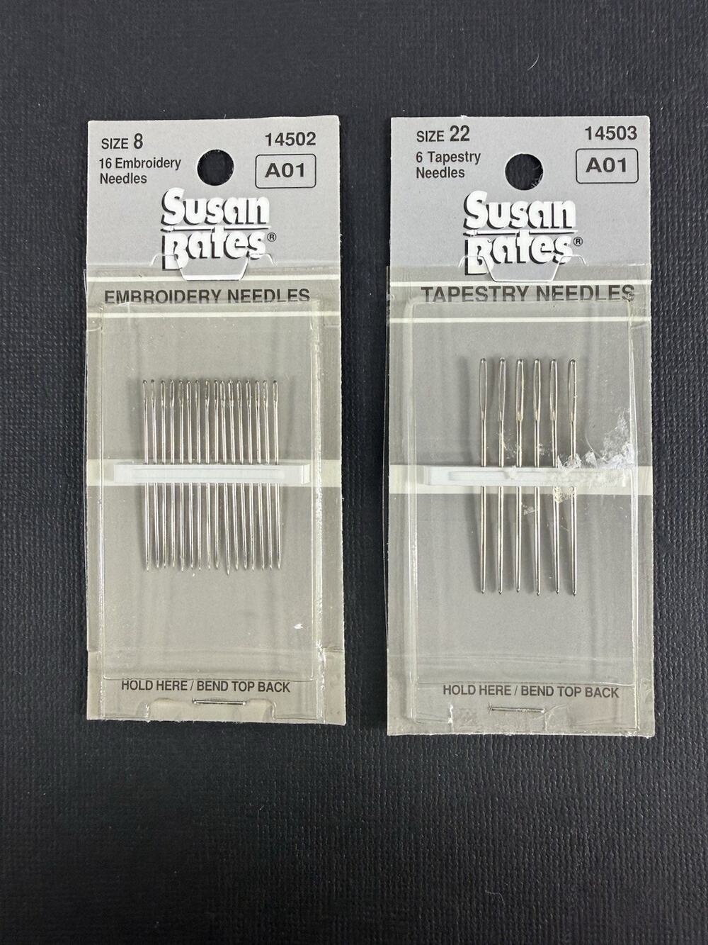 2 Packs Susan Bates Embroidery Size 8 & Tapestry Needles Size 22 NOS Lot